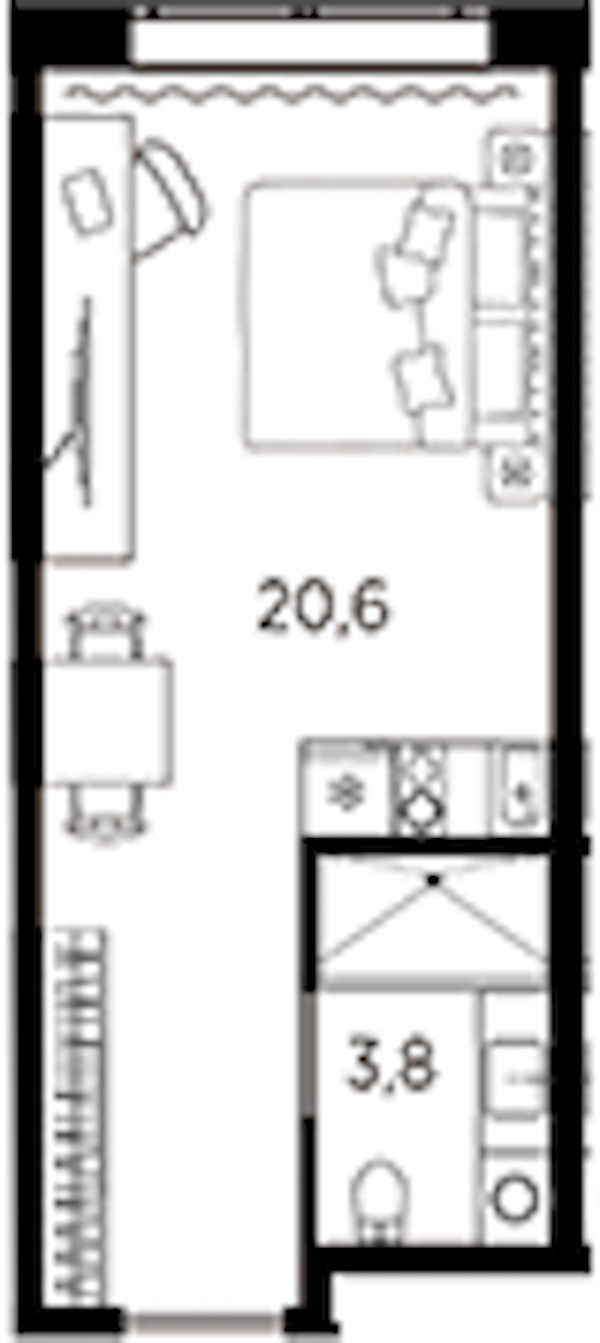 Квартира студия 24.4 м², 2/13 эт., ЖК «AVENIR Industrial»